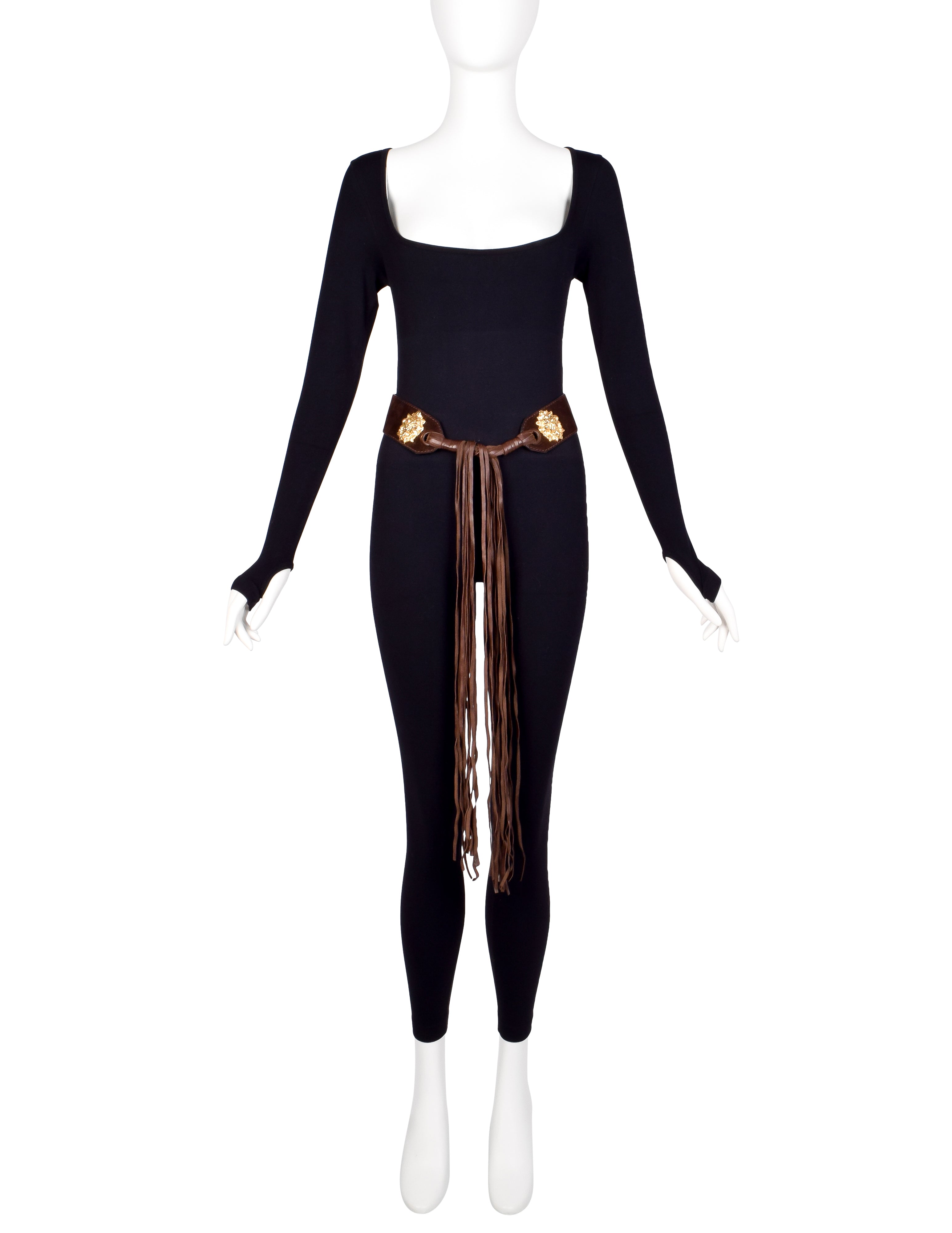 Bottega Veneta Vintage Brown Suede and Leather Lion's Head Wrap Tassel Belt