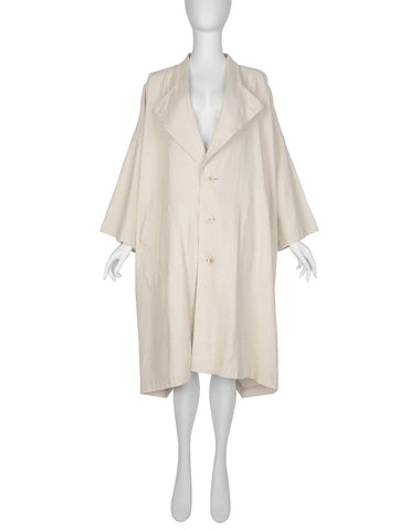 Comme Des Garcons Vintage SS 1982 Natural Silk and Linen Oversized Cross Back Duster Coat