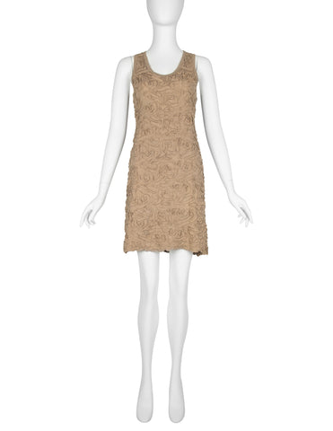 Comme Des Garcons Vintage SS 1986 Tan Cotton Textured Applique Mini Dress