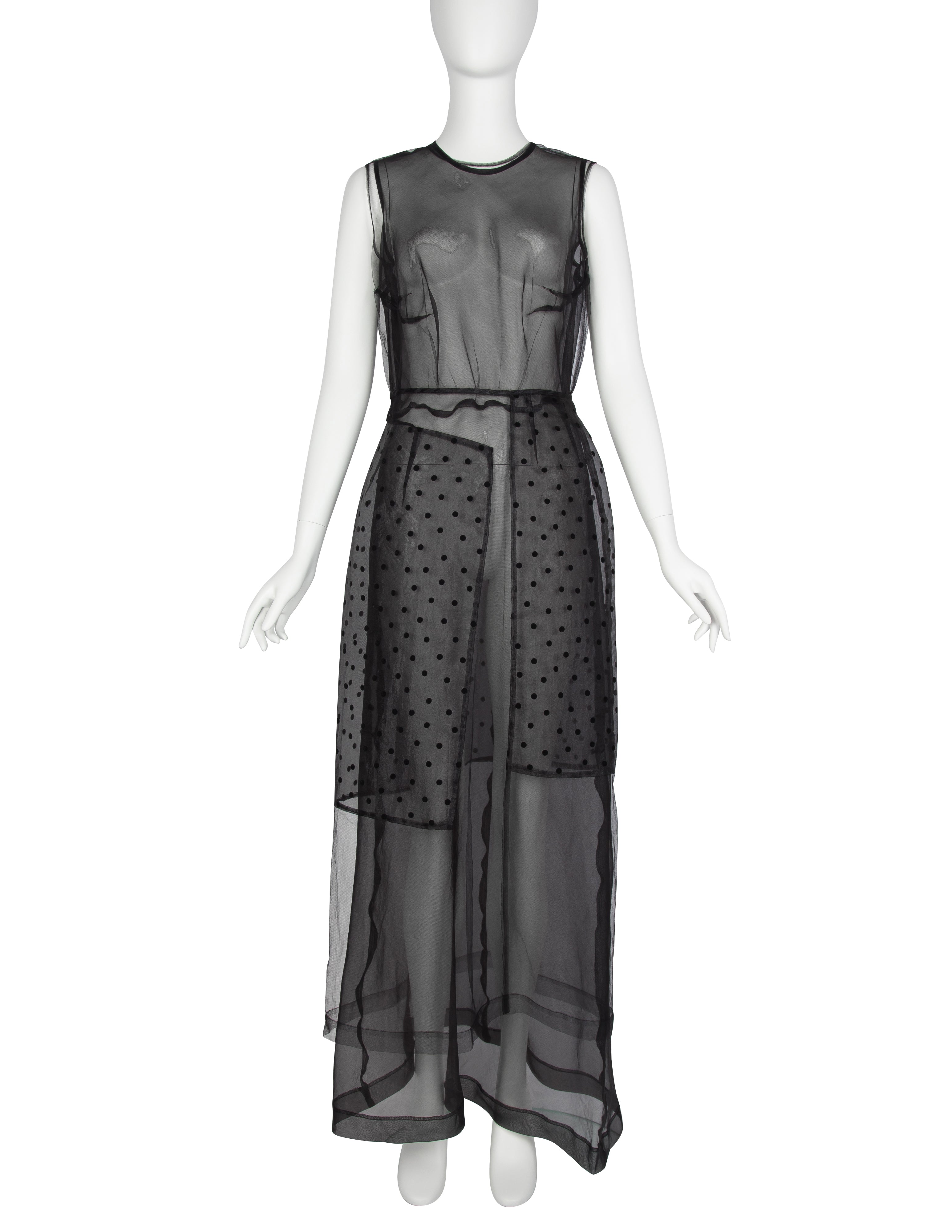 Comme des Garcons Vintage AW 1997 Black Sheer Tulle Polka Dot Paneled Dress
