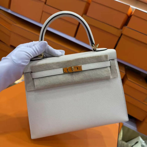 Hermès Kelly 25 Craie Epsom leather with Palladium Hardware