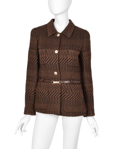 Chanel Vintage AW 2000 Brown Tonal Tweed Wool Belted Jacket