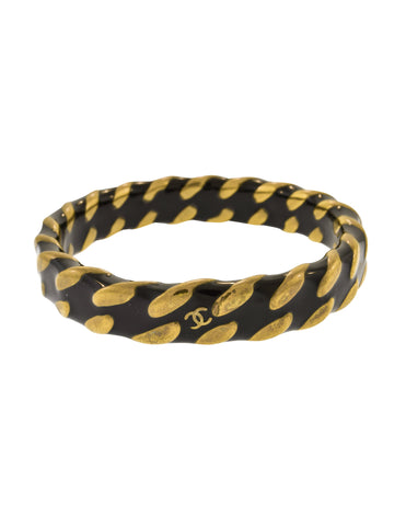 Chanel Vintage AW 1997 Black Enamel and Brass Chain Bangle Bracelet