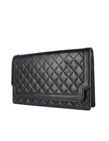Chanel Vintage c. 1989-1991 Black Matelasse Lambskin Leather Clutch Bag