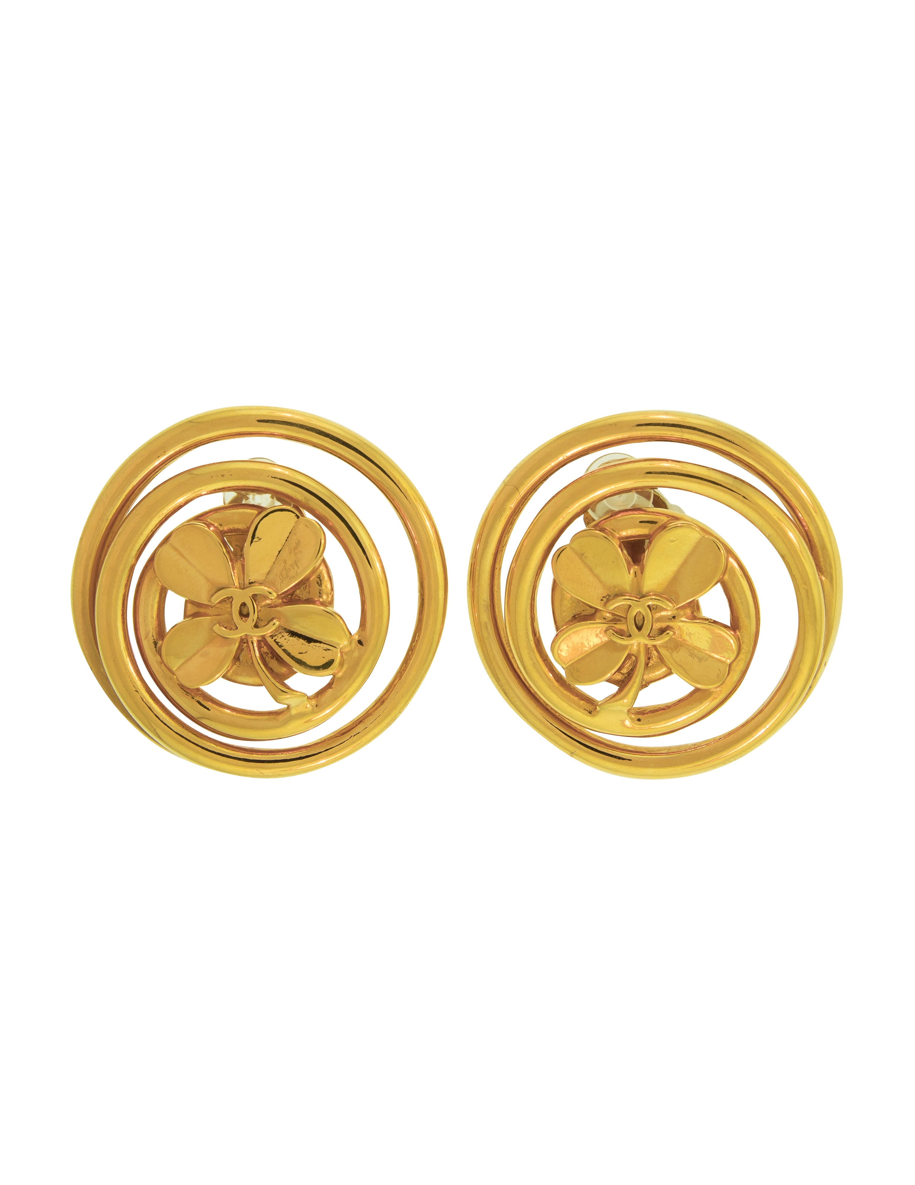 Chanel Vintage SS 1993 Huge Golden Clover Swirl Earrings