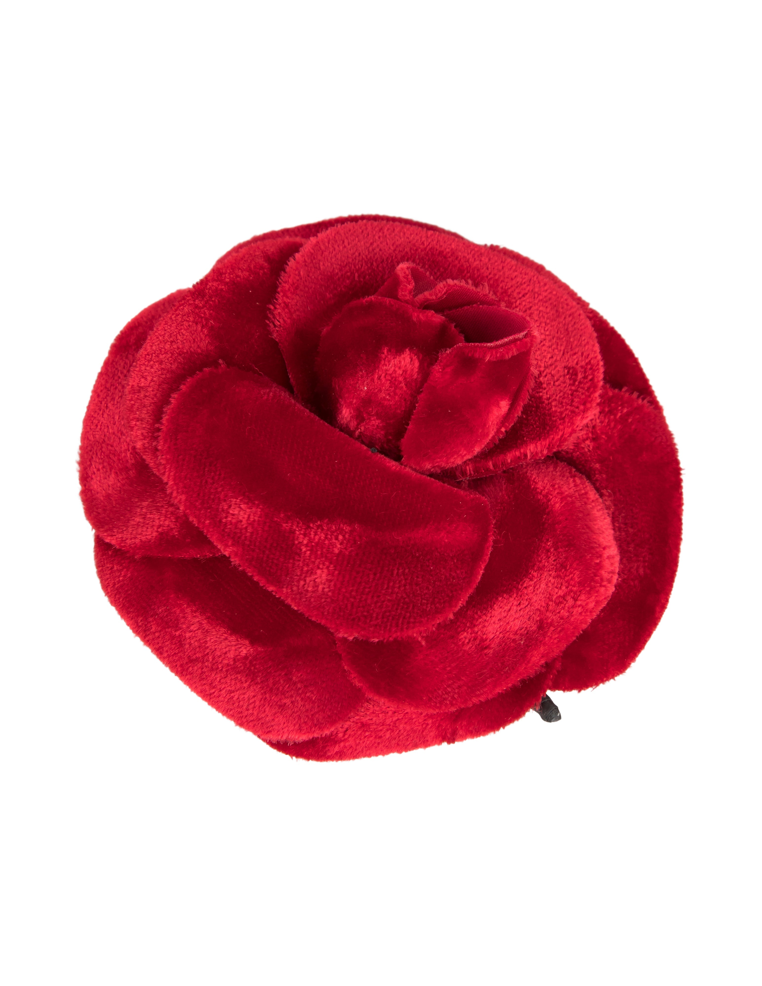 Chanel Vintage AW 1998 Red Velvet Camellia Flower Pin