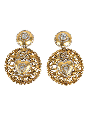 Christian Lacroix Vintage 1990s Massive Rhinestone Encrusted Golden Dangling Statement Earrings
