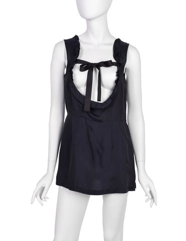 Comme des Garcons Vintage SS 2002 Black Sleeveless Ribbon Tie Top
