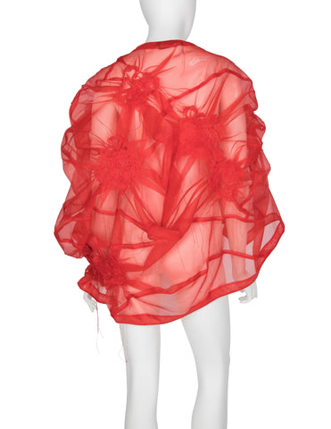Comme Des Garcons Vintage SS 1997 Iconic Red Sheer Organza Flower Cape