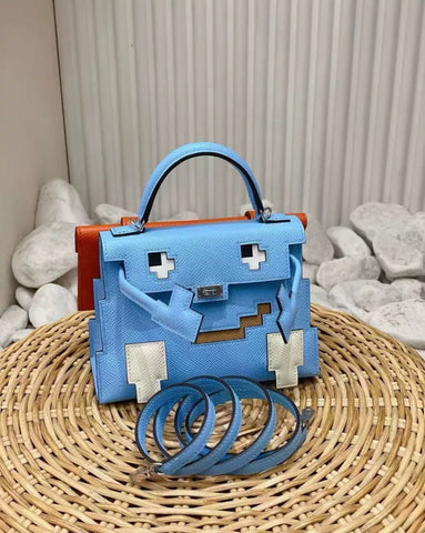 HERMÈS KELLY DOLL PICTO CELESTE EPSOM LEATHER PALLADIUM HARDWARE