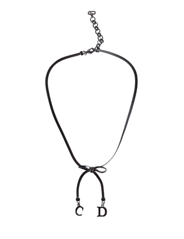 Christian Dior by John Galliano Vintage Blackened CD Charm Bow Necklace