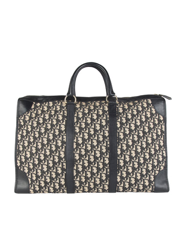 Christian Dior Vintage 1970s Deep Blue Oblique Monogram Canvas and Leather Large Carry On Bag