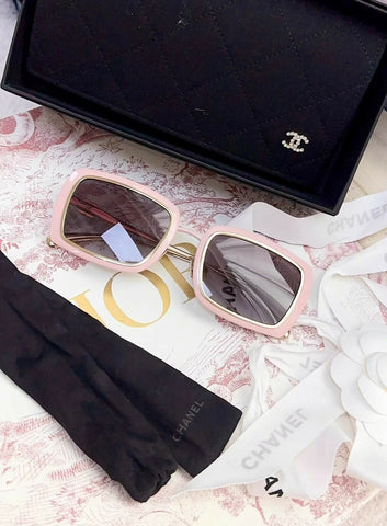 Chanel 25M coco beach pink frame double cc sunglasses