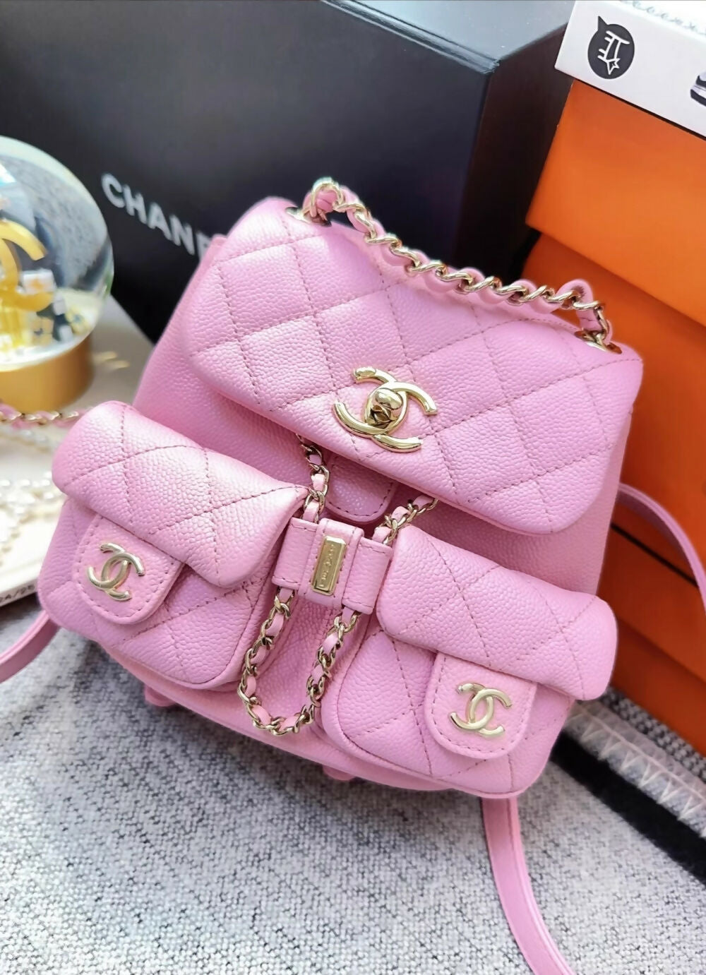 Chanel 23p pink mini Backpack gold hardware