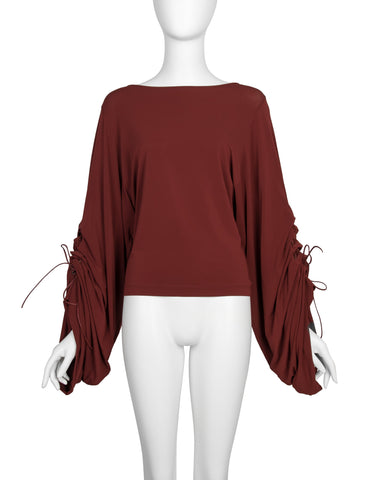 Faycal Amor Vintage Phenomenal Drawstring Ruched Statement Sleeve Top