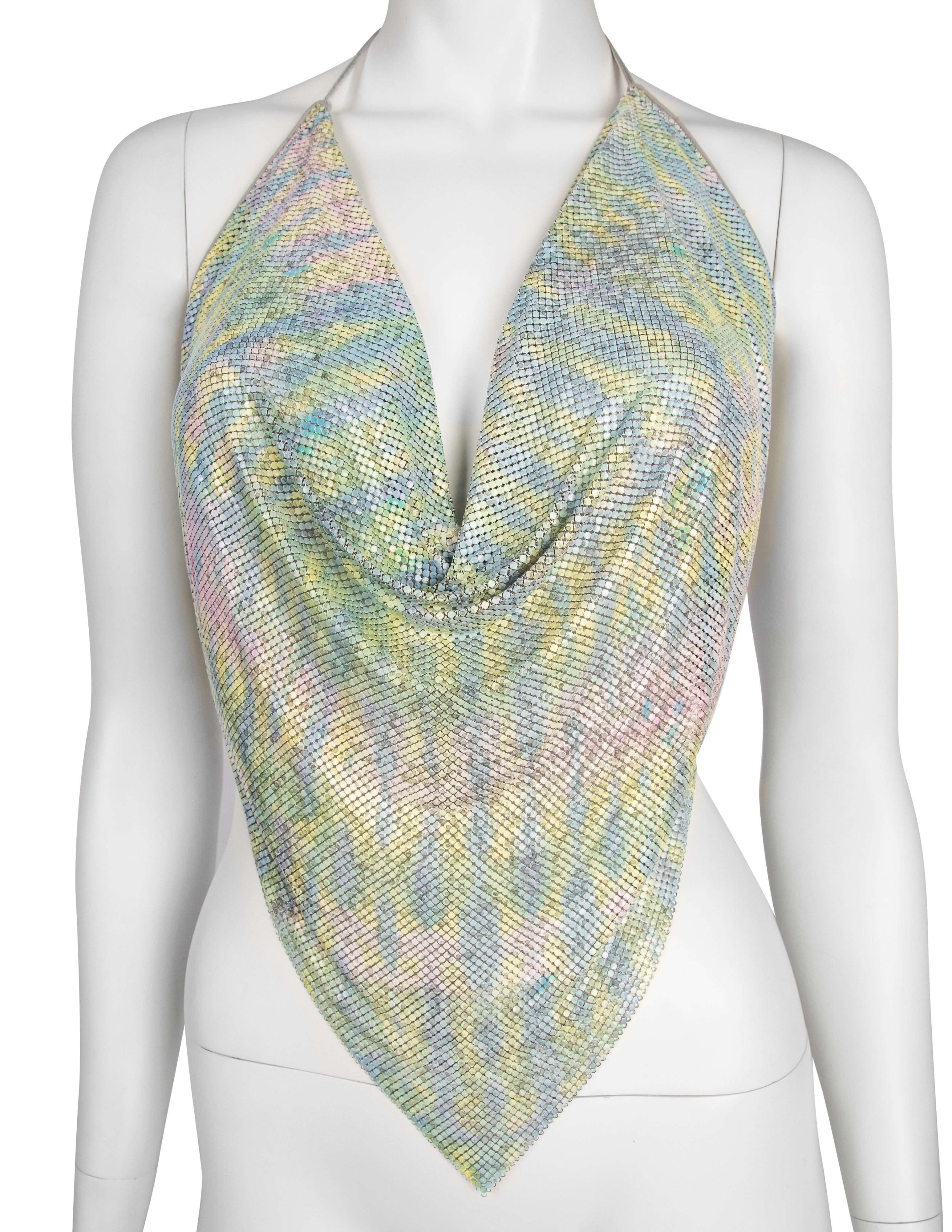 Ferrara Archive Iconic Animal Print Pastel Metal Mesh Pointed Halter Top