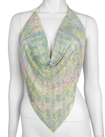 Ferrara Archive Iconic Animal Print Pastel Metal Mesh Pointed Halter Top