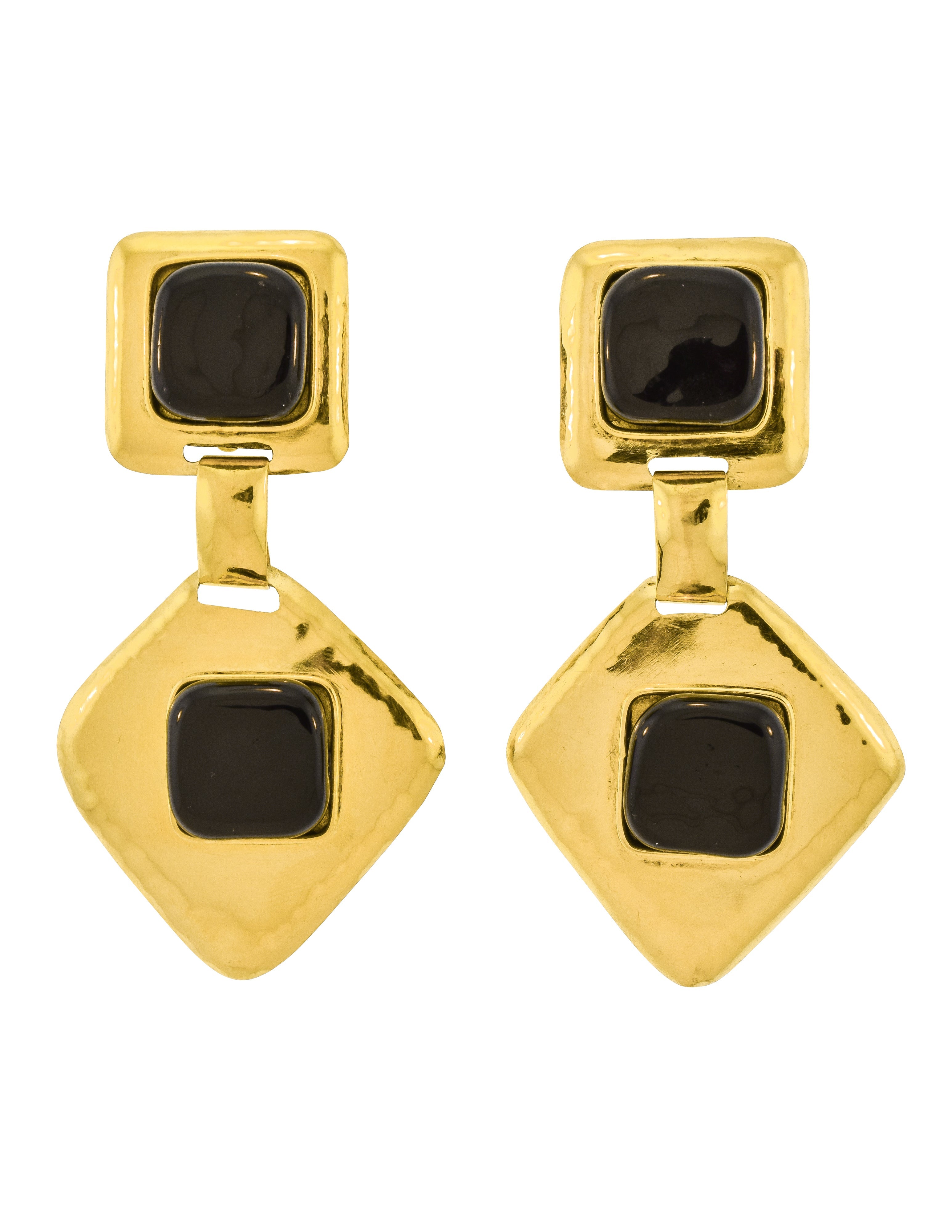 Frances Patiky Stein Vintage 1980s Hammered Golden and Black Gripoix Earrings