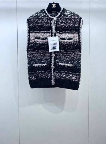 Chanel 22B tweed sequin vest cardigan