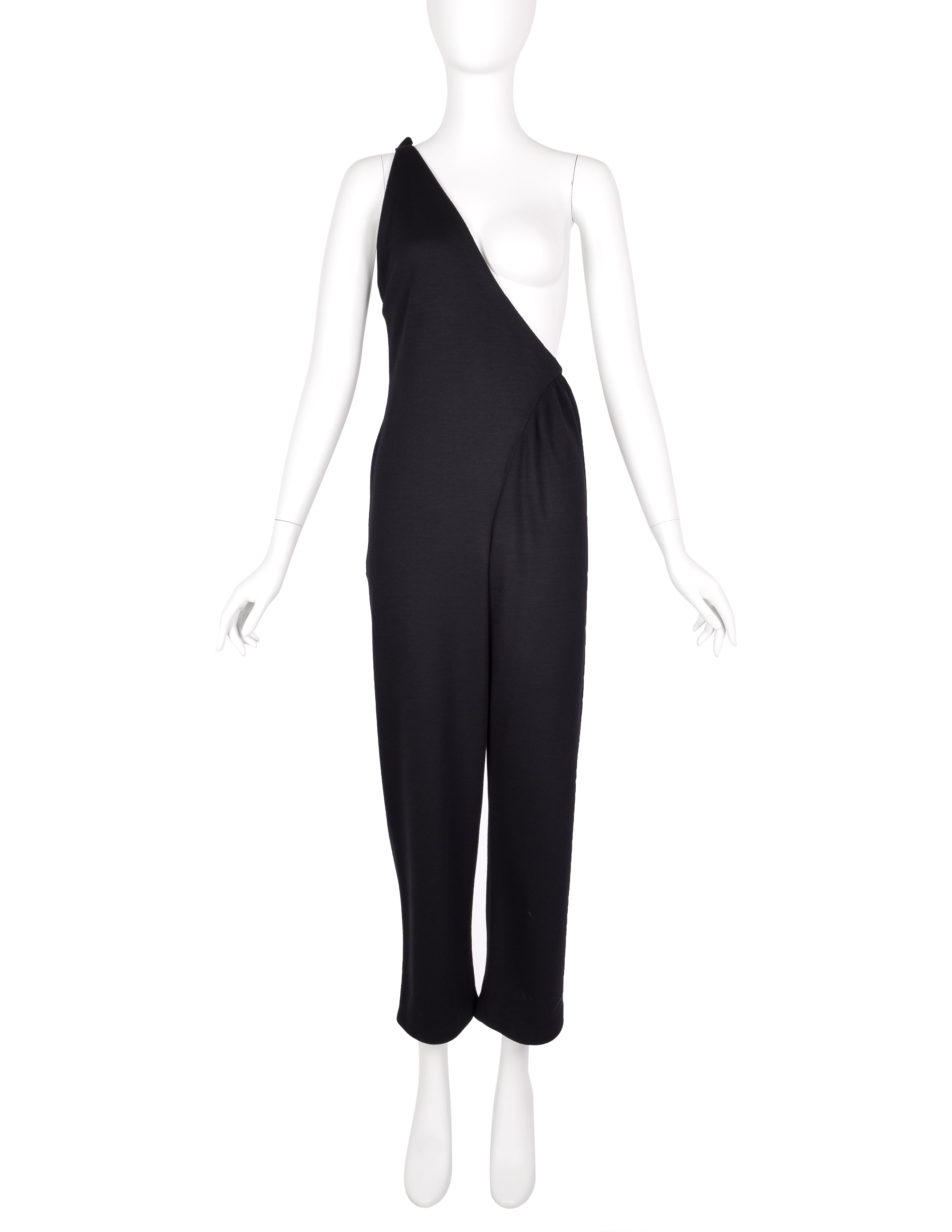 Geoffrey Beene Vintage 1980s Black Jersey One Shoulder Jumpsuit
