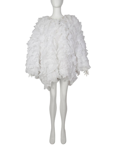 Gianfranco Ferre Vintage SS 1986 Couture White Silk and Cotton Organza Ruffle Statement Coat
