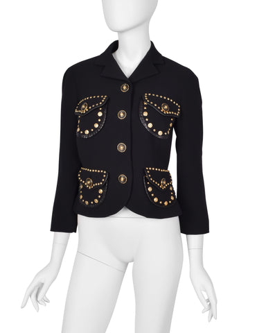 Gianni Versace Vintage AW 1992 Black Wool Western-Inspired Gold Studded Jacket