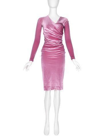 Gianni Versace Vintage AW 1995 ICONIC Pink Velvet Ruched Dress