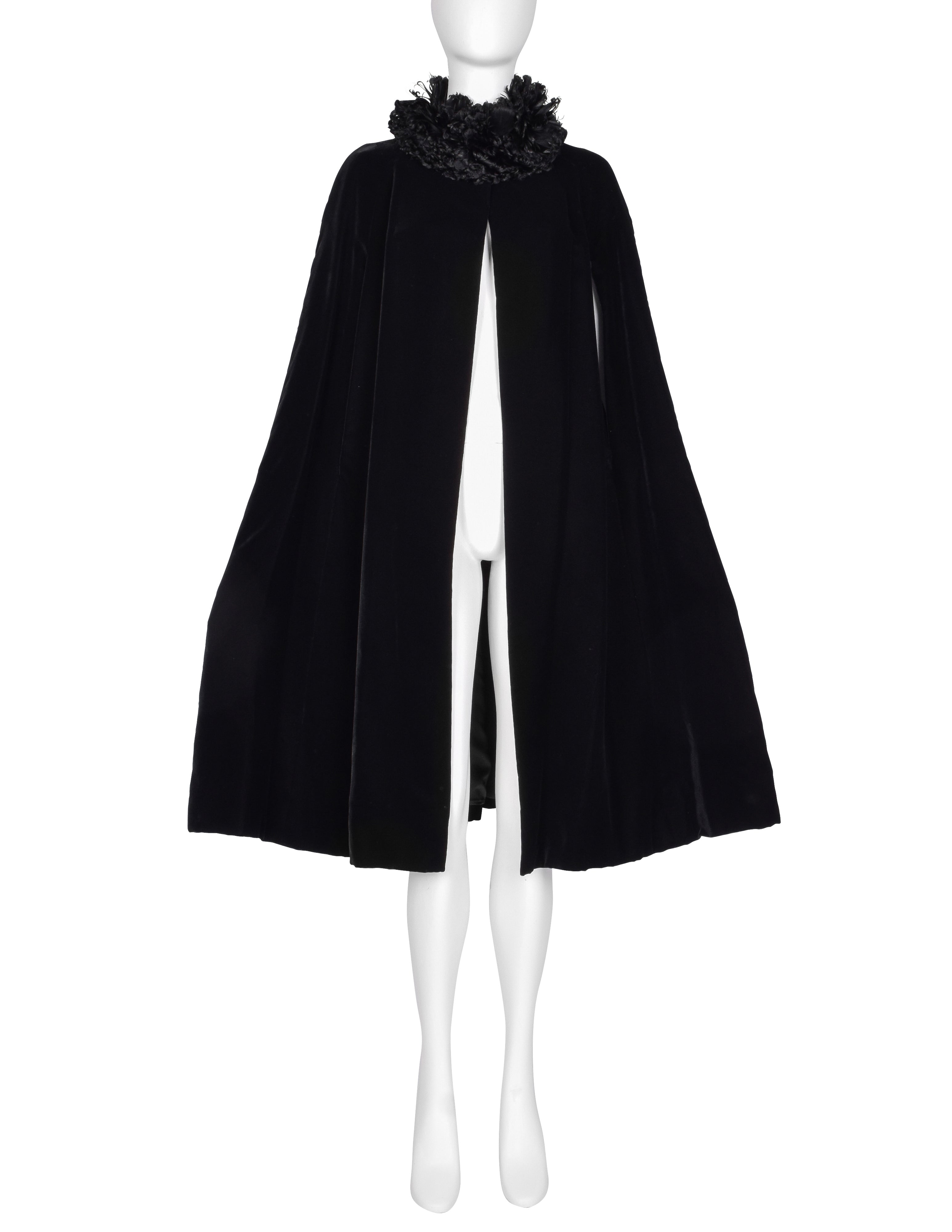 Givenchy Haute Couture Vintage 1970s Feather Collar Velvet Evening Cape