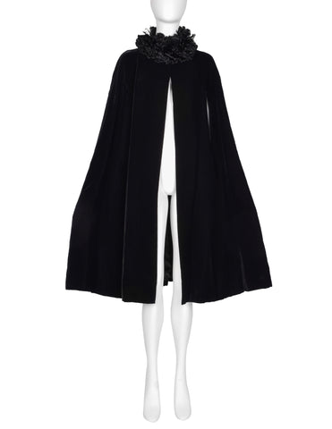 Givenchy Haute Couture Vintage 1970s Feather Collar Velvet Evening Cape