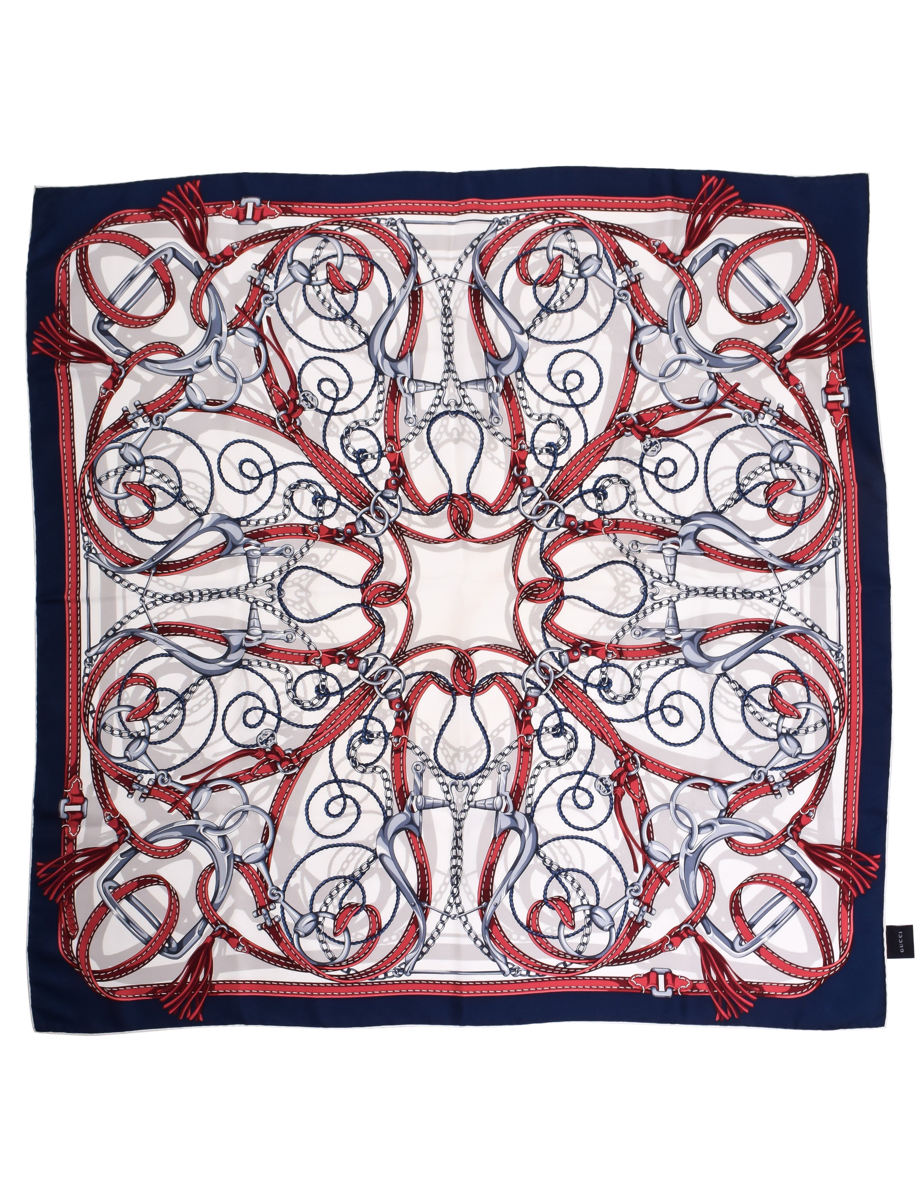 Gucci Equestrian Horsebit Chain and Strap Motif Silk Scarf