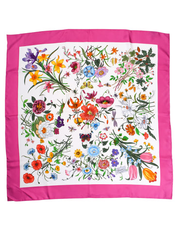 Gucci Iconic Flora by Vittorio Accornero Pink Border Silk Scarf