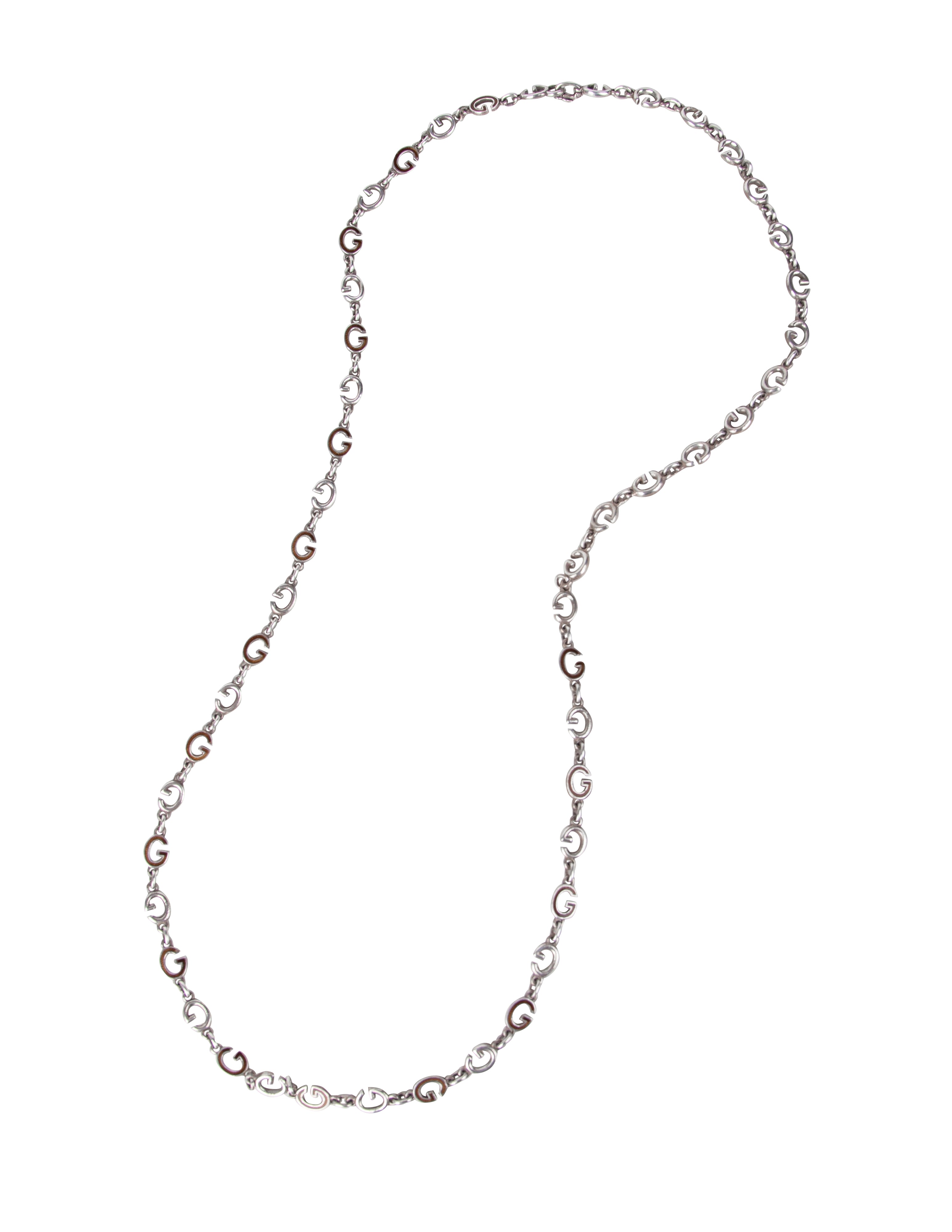 Gucci Vintage Sterling Silver and Enamel G Link Long Necklace