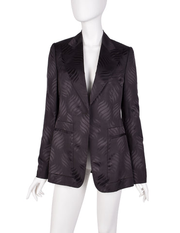 Gucci Vintage AW 2002 by Tom Ford Blackened Purple Leaf Silk Jacquard Blazer Jacket