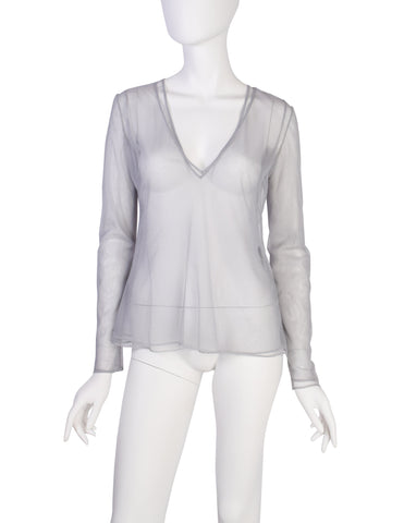 Gucci Vintage AW 1998 Tom Ford Era Powder Blue Layered Net Mesh V Neck Top