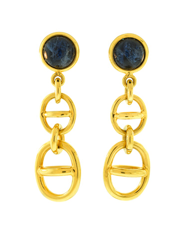 Gucci Vintage 1992 Gold Blue Oversized Tiered Dangling Statement Earrings