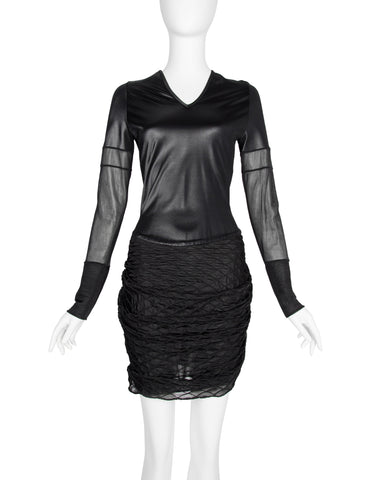 Helmut Lang Vintage 1992 Liquid Stretch Sheer Paneled Diamond Stitched Dress