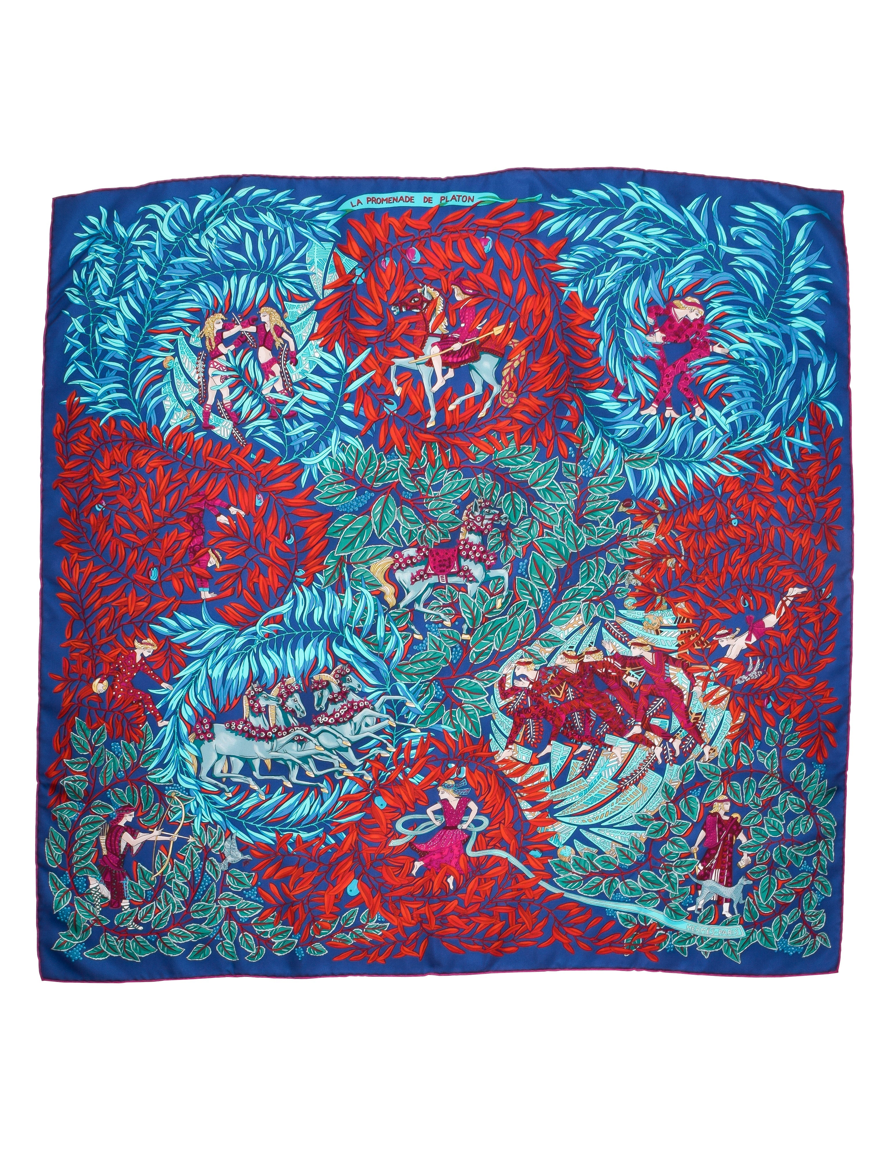 Hermes Vintage La Promenade De Platon by Annie Faivre Greek Garden Silk Scarf