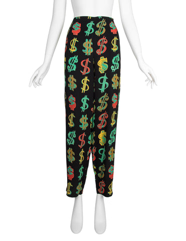 Iceberg Vintage Amazing Multicolor Dollar Sign Print Black Pants