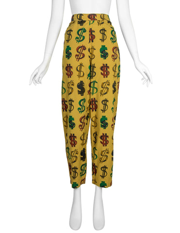 Iceberg Vintage Amazing Multicolor Dollar Sign Print Mustard Pants