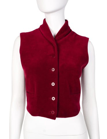 Callaghan Vintage AW 1988 by Romeo Gigli Cranberry Red Velour Cropped Vest