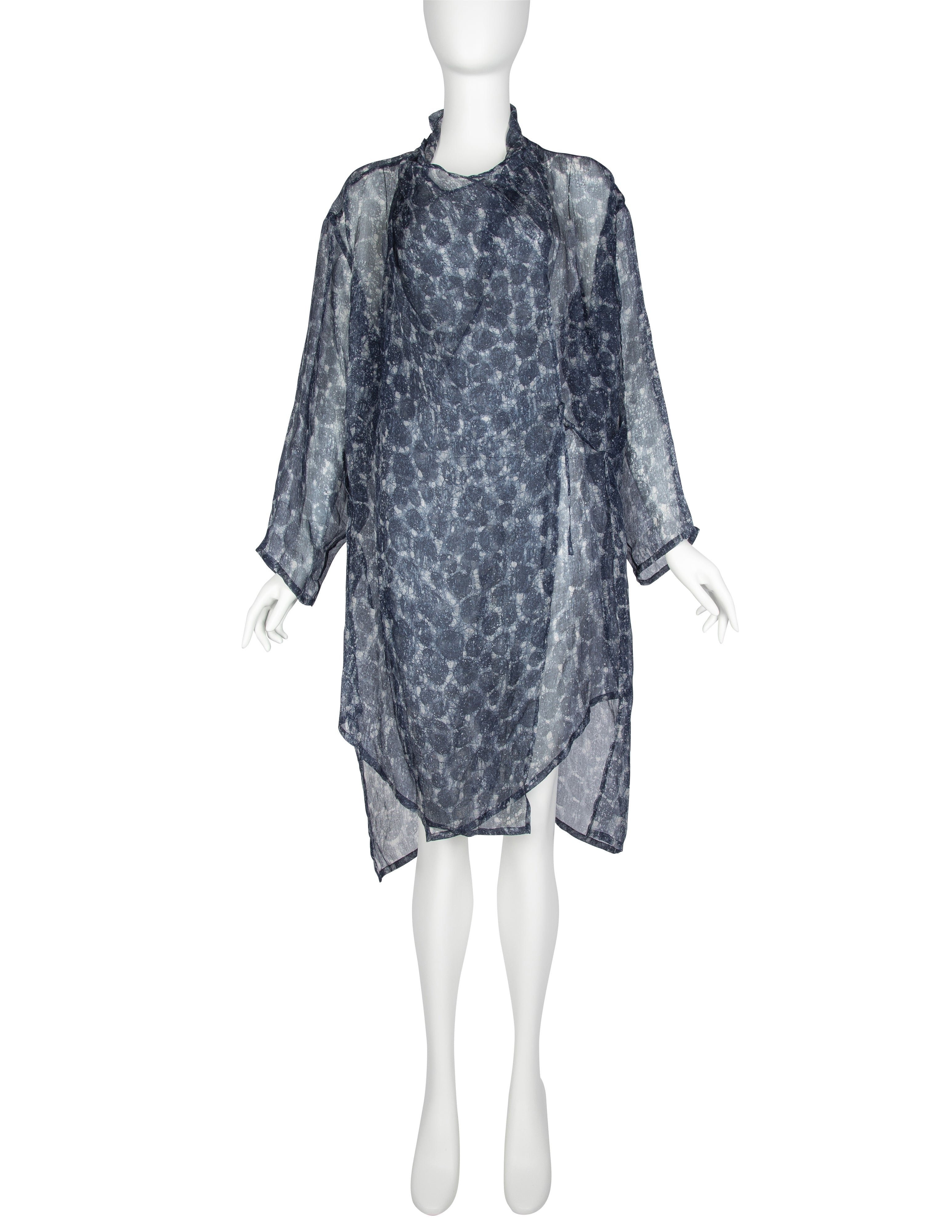 Issey Miyake Vintage SS 1986 Sheer Blue Artsy Print Silk Duster