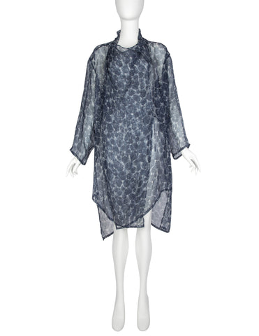 Issey Miyake Vintage SS 1986 Sheer Blue Artsy Print Silk Duster