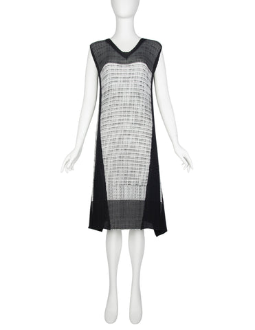 Issey Miyake Vintage Black and Grey Graphic Pleated A-Line Dress