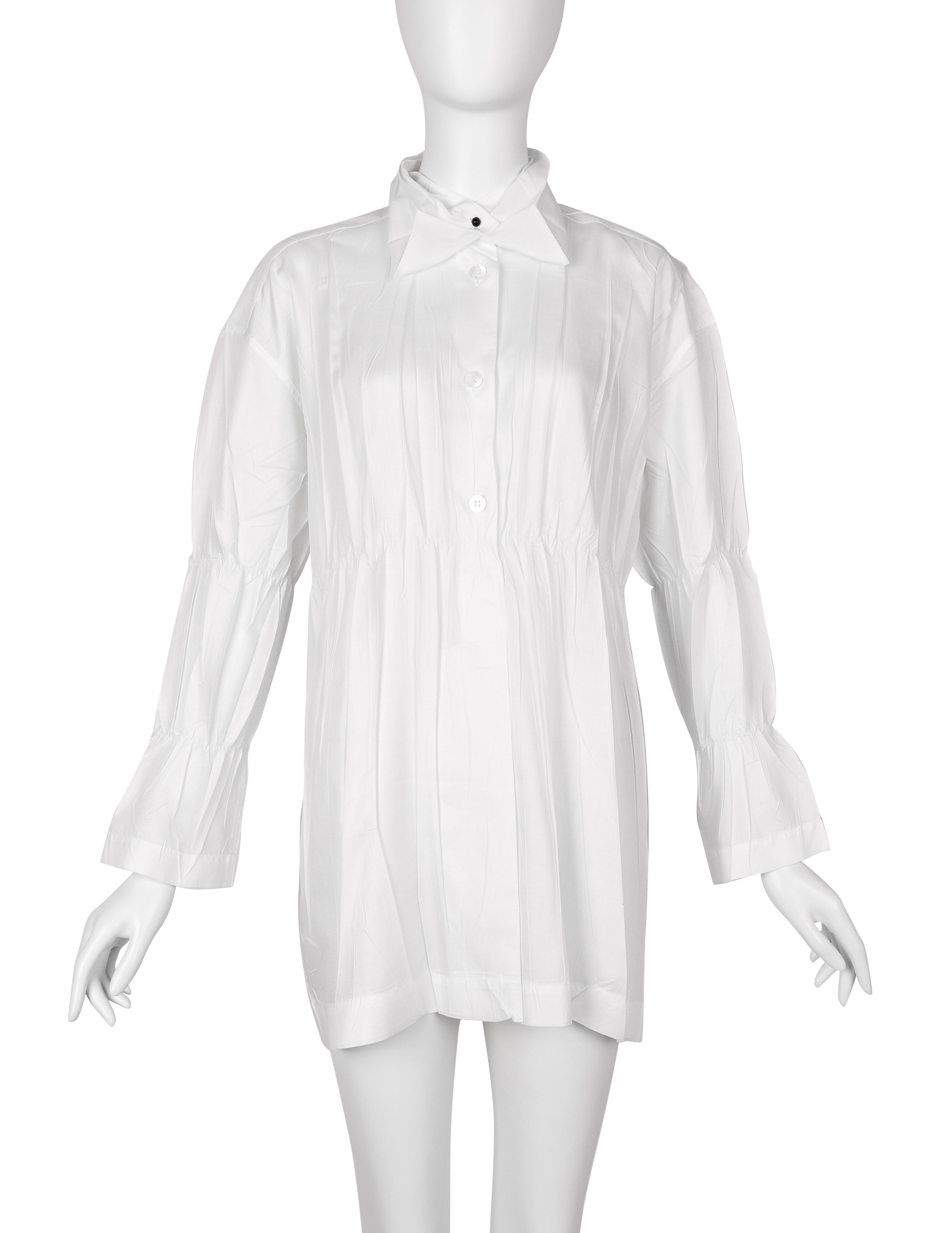 Issey Miyake Vintage AW 1992 White Pleated Button Up Collared Top