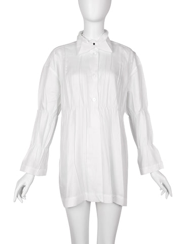 Issey Miyake Vintage AW 1992 White Pleated Button Up Collared Top