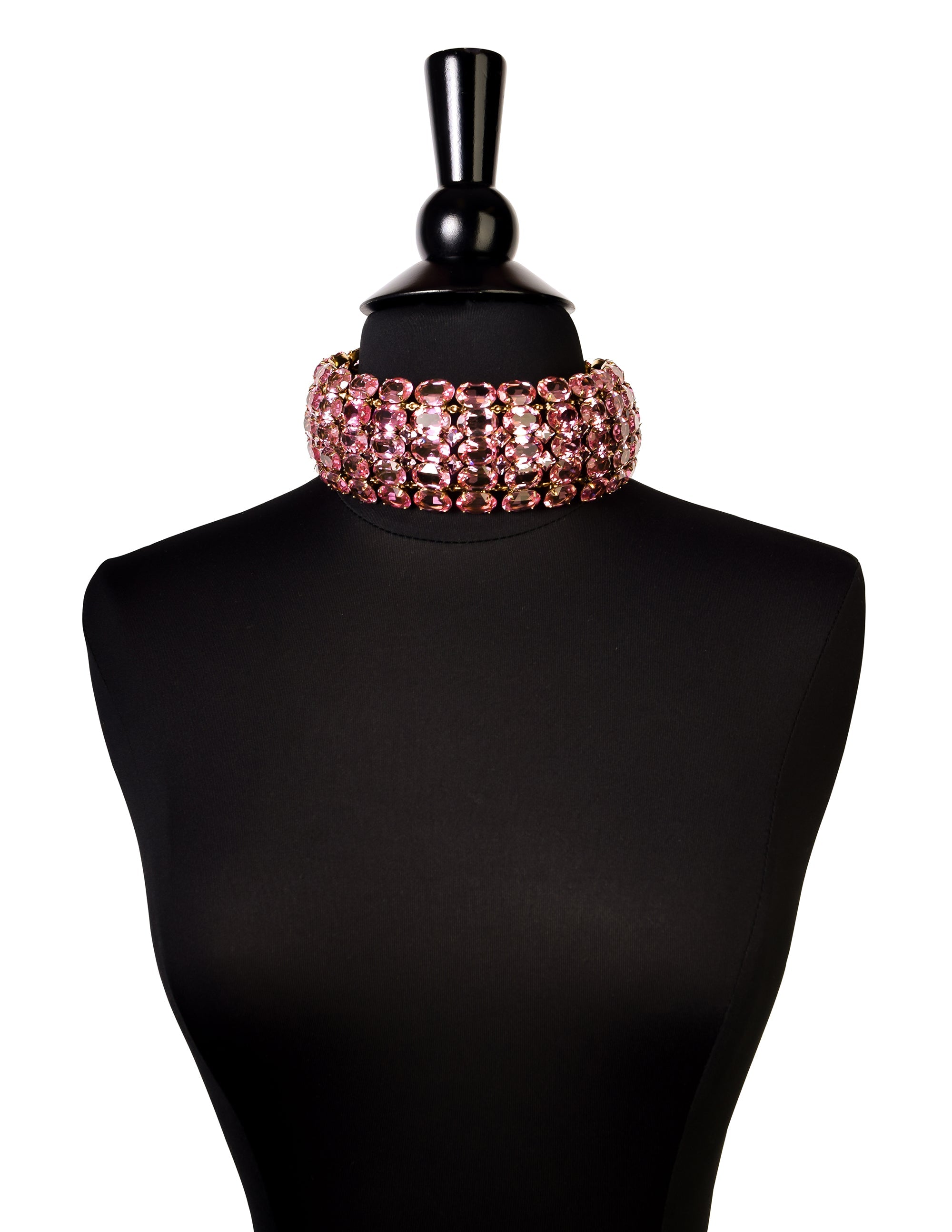 Iradj Moini Vintage Light Pink Swarovski Crystal Rhinestone Wide Statement Choker Necklace