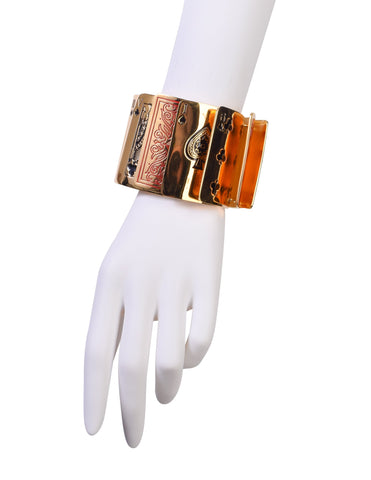 Isabel Canovas Vintage Gold "Gin" Red Black Enamel Articulated Playing Card Bracelet