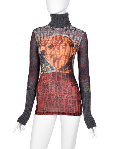Jean Paul Gaultier Vintage AW 1997 'Fight Racism' Anti-Fascism Print Mesh Top