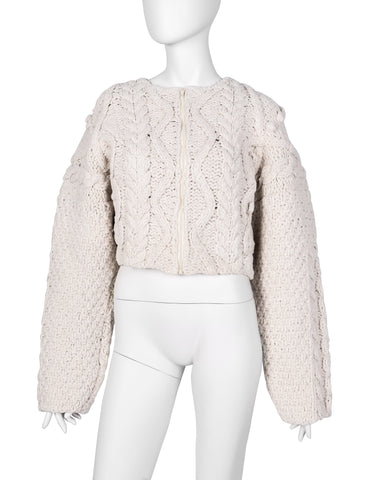 Jean Paul Gaultier Vintage AW 1985 Ivory Cotton Aran Knit Cropped Jacket