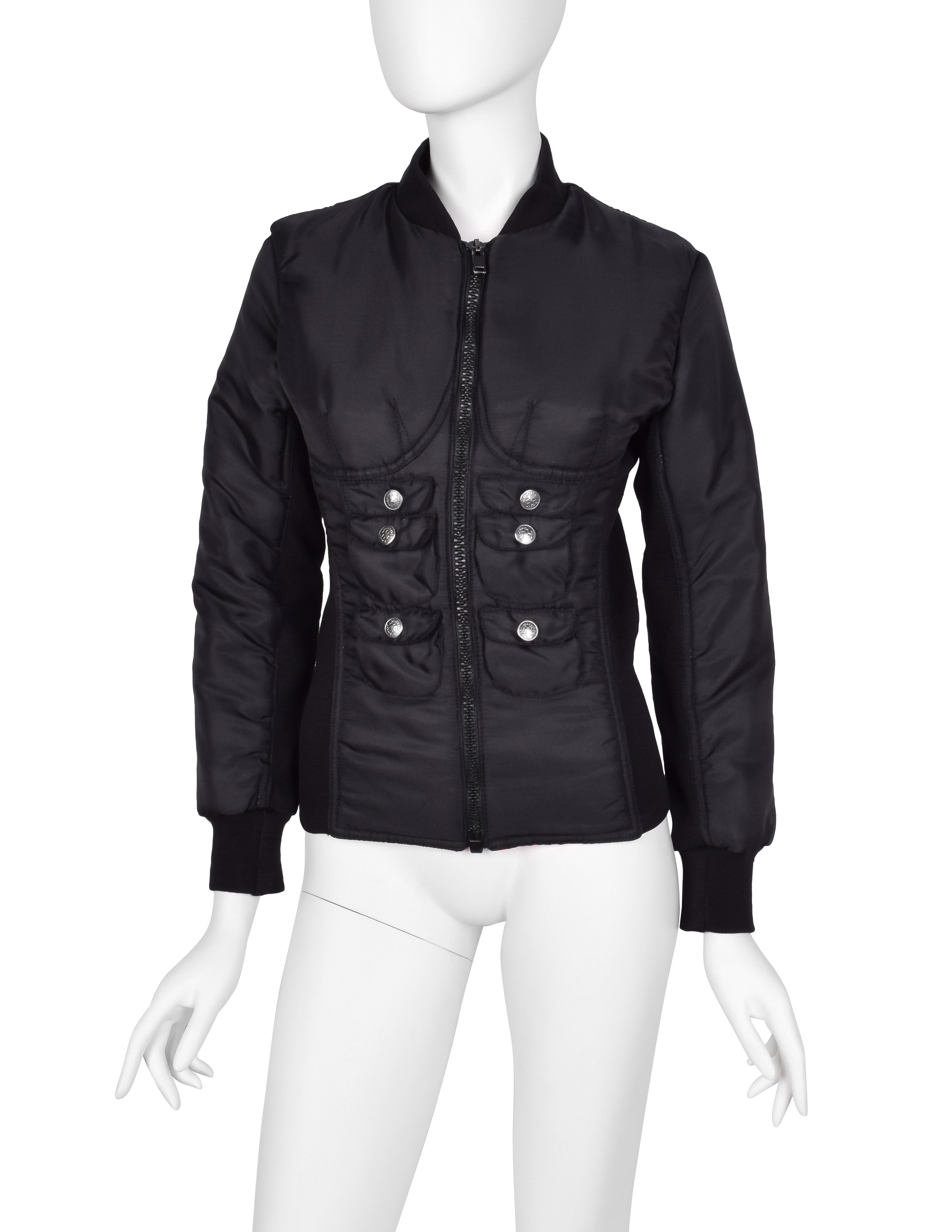 Jean Paul Gaultier Vintage Black Padded Ab Pocket Bomber Jacket
